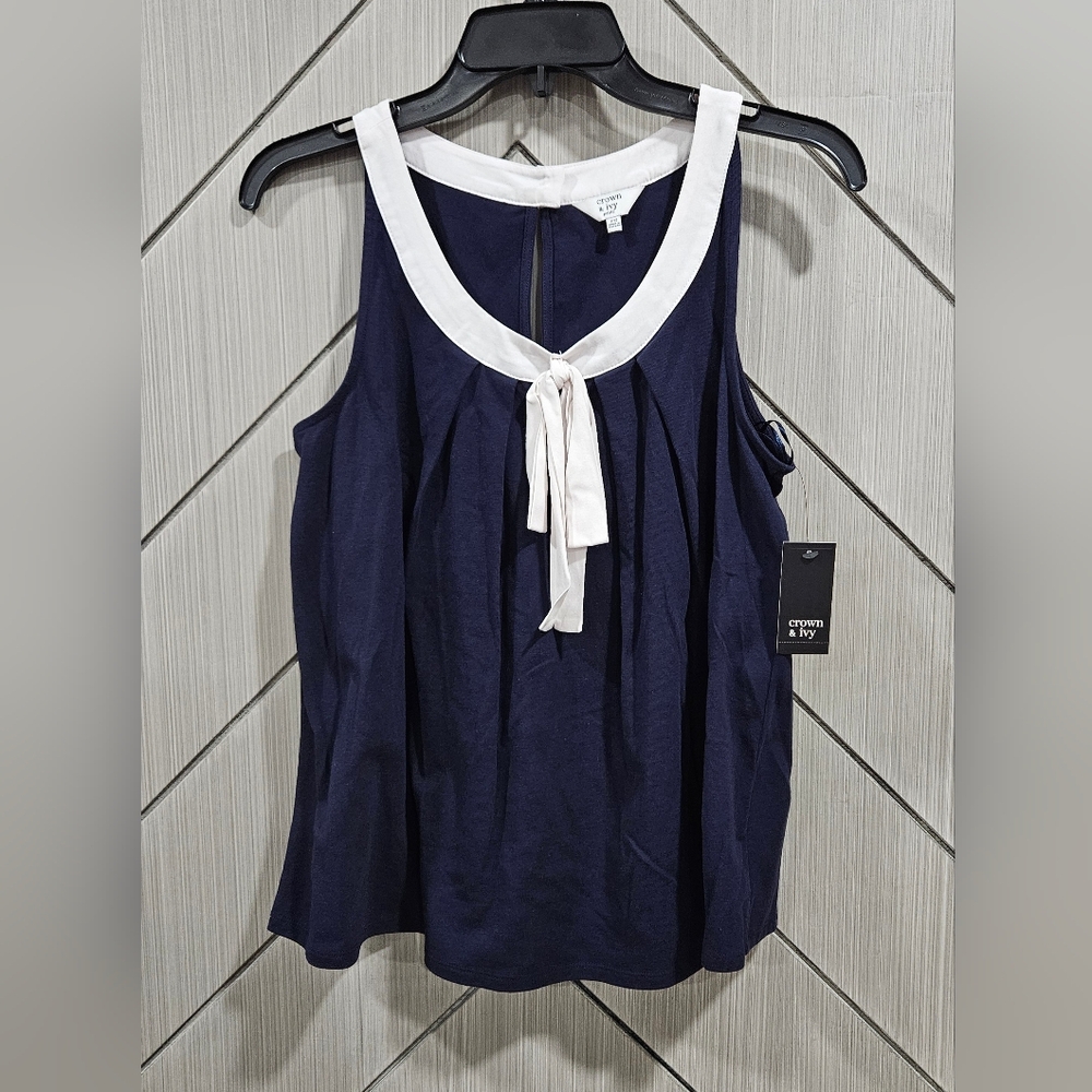 Crown & Ivy Navy Blue Tank Top with White Trim